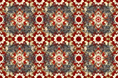 Bej, kahverengi ve kırmızı renklerde altın element. Barok tarzında altın çiçekli süs. Antika altın tekrarlanabilir duvar kağıdı. Damask pürüzsüz tekrarlama deseni.