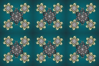 Yeşil, gri ve mavi renklerde altın yinelenen elementlerle soyut arkaplan. Kusursuz oryantal klasik altın desen.