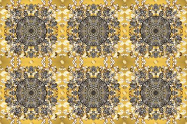 Altın elementli sarı ve gri renkler. Kusursuz altın desenli bukleler. Doğu tarzı arabesk. Raster altın desen. Raster illüstrasyonu.