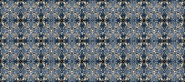 Süslü dekorasyon. Mavi, nötr ve gri renkler üzerinde kusursuz bir desen var. Raster illüstrasyonu.