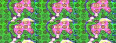 Çiçekli ipek eşarp. El çizimi çiçek unsurları olan soyut çizim raster deseni. Retro tekstil tasarım koleksiyonu. 1950-1960 motifleri. Yeşil yeşile.