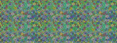 Düz Çiçek Elementleri Tasarımı. Yeşil renkli çiçekler. Çiçekli kusursuz retro desen. Renkli Yaz Temalı Kusursuz Arkaplan.