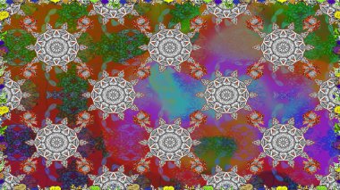 Kusursuz çiçek deseni. Gri ve kahverengi renkli çiçekler. Renkli Bahar Temalı Kusursuz Arkaplan. Düz Çiçek Elementleri Tasarımı. Asya tekstil tarzında. Raster illüstrasyonu.