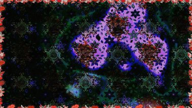 Raster illüstrasyonu. Siyah ve gri renkli Asya tekstili. Kusursuz çiçek deseni.