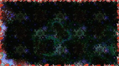 Elle boyanmış suluboya, dikişsiz çiçekler ve bitkiler. Siyah ve gri renkte çiçekler.