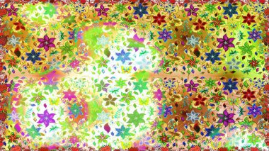 Kusursuz bir arka plan modeli. Suluboya, elle çizilmiş. Raster illüstrasyonu. Sarı ve yeşil yapraklı yabani çiçekler.