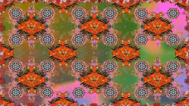 Raster dikişsiz şirin çiçek deseni. Bahar mevsimi. Tatil havası. Nazik romantik baskı. Kahverengi ve turuncu renkte çiçekler.