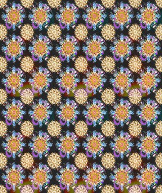 Raster deseni. Patlayan çiçekler soyut olarak yerleştirilmiş. Raster illüstrasyonu. Gri ve bej renklerde bahar çiçekleri..