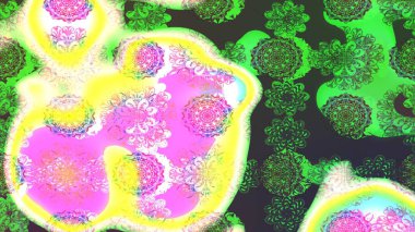 Raster illüstrasyonundaki çiçek desenli çizim. Yeşil ve pembe renkte çiçekler.