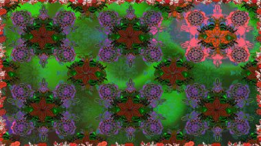 Çiçek desenli raster, yeşil ve kahverengi çizgi grafik desenli soyut raster arkaplan. Modern stil dokusu.