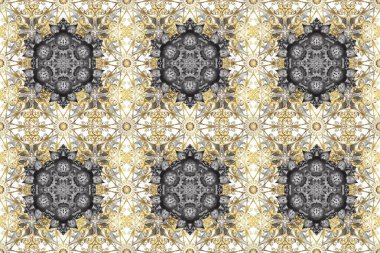 Noel, kar tanesi, yeni yıl. Gri, bej ve altın elementli nötr renklerde altın pürüzsüz desen. Gri, bej ve altın elementli nötr renklerde kusursuz vintage desen.