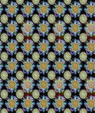 Raster illüstrasyonu. Renkli Bahar Temalı Kusursuz Arkaplan. Şirin çiçek elementleri. Kusursuz desenli, modaya uygun kumaş deseni. Düz Çiçek Elementleri Tasarımı.