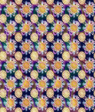 Çiçek ve yapraklı karalama şeklinde Raster çiçek deseni. Raster illüstrasyonu. Yumuşak, bahar çiçekleri mavi ve bej renklerinde.