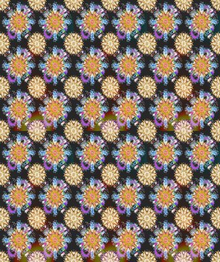 Raster deseni. Patlayan çiçekler soyut olarak yerleştirilmiş. Raster illüstrasyonu. Gri ve bej renklerde bahar çiçekleri..