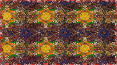 Raster illüstrasyonu. Kahverengi ve mor renkli güzel tekstil. Suluboya çiçekli çiçek deseni.