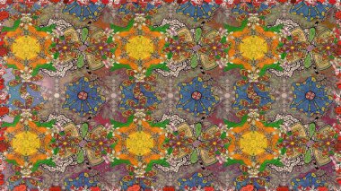 Raster illüstrasyonundaki çiçek desenli çizim. Kahverengi ve bej renkli çiçekler.