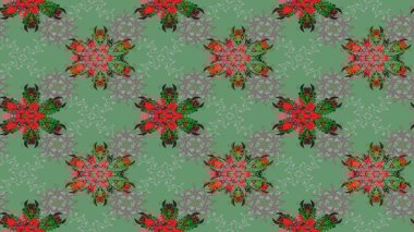 Raster düz çiçek çizim deseni. Yeşil ve gri renkli çiçekler. Tasarım hediye paketi, tebrik kartları, posterler ve afiş tasarımı.
