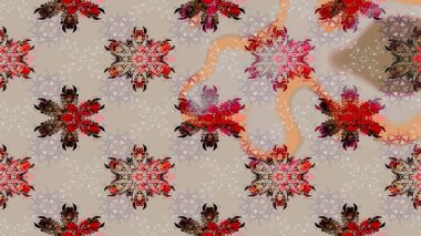 3D çiçekler, eskiz. Gri ve bej renklerde. Raster illüstrasyonu.