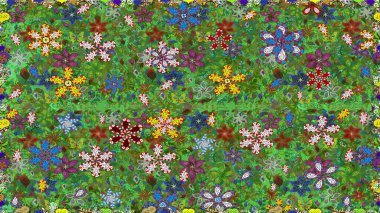Renkli Bahar Temalı Kusursuz Arkaplan. Düz Çiçek Elementleri Tasarımı. Raster..
