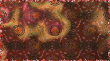 Raster Illustrasyon 'da moda olmayan çiçek deseni. Kahverengi ve mor renkli çiçekler. Renkli Yaz Temalı Kusursuz Arkaplan. Düz Çiçek Elementleri Tasarımı.