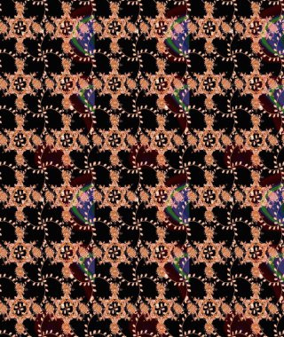 Raster düz çiçekleri pürüzsüz desen. Hediye ambalaj kağıdı, tebrik kartları, posterler ve pankart tasarımı. Siyah ve kahverengi renkte çiçekler.