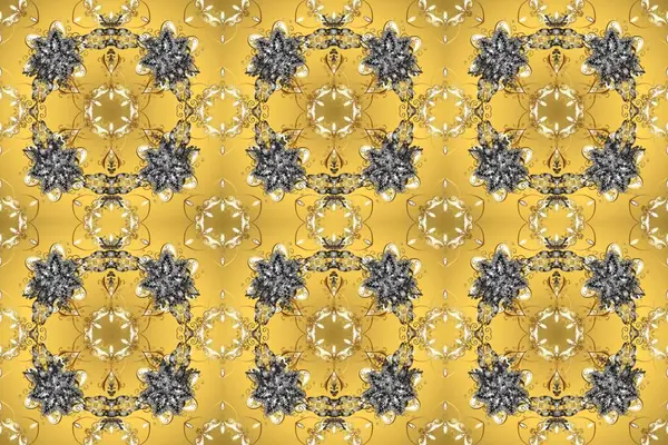 Altın elementler gri, sarı ve bej renklerde. Şık bir grafik desen. Duvar kâğıdı barok, İspanyol kumaşı. Kusursuz raster arka plan. Çiçek deseni.