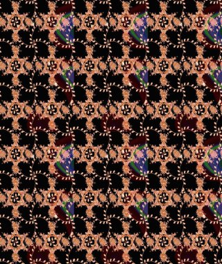 Raster düz çiçekleri pürüzsüz desen. Hediye ambalaj kağıdı, tebrik kartları, posterler ve pankart tasarımı. Siyah ve kahverengi renkte çiçekler.