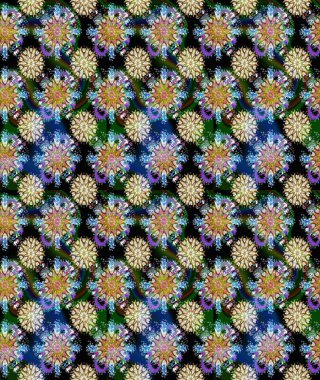 Mavi ve nötr renklerde çiçekler. Raster illüstrasyonunda kusursuz çiçek deseni.