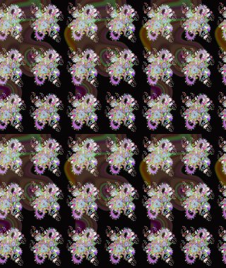 Raster çiçekleri klasik tarzda çizilmiş. Çiçekli, pürüzsüz bir desen. Raster illüstrasyonu. Yumuşak, bahar çiçekleri siyah ve kahverengi renklerde.