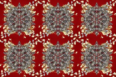 Altın elementli kırmızı, gri ve kahverengi renklerde klasik, pürüzsüz desen. Raster illüstrasyonu.