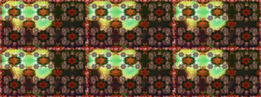 Raster illüstrasyonu. Renkli Bahar Temalı Kusursuz Arkaplan. Güzel kumaş deseni. Düz Çiçek Elementleri Tasarımı. Zentangle soyut çiçekleri. Çiçek tozu..