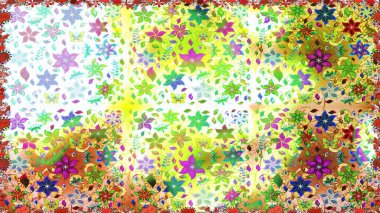 El çizimi. Çiçekli, yapraklı, çiçeksiz çiçek desenli. Raster illüstrasyonu.