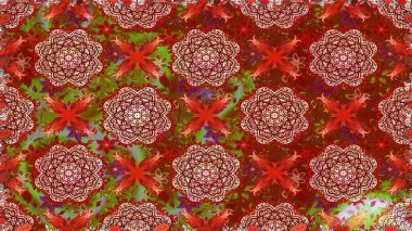 Raster düz çiçekleri pürüzsüz desen. Hediye ambalaj kağıdı, tebrik kartları, posterler ve pankart tasarımı. Kırmızı ve kahverengi renkte çiçekler.