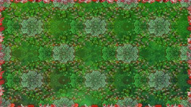 Raster düz çiçekleri pürüzsüz desen. Hediye ambalaj kağıdı, tebrik kartları, posterler ve pankart tasarımı. Yeşil ve nötr renkte çiçekler.