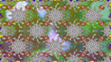 Küçük çiçekli basit, dikişsiz desen. Yeşil ve gri renkli şirin çiçekler. Moda baskısı, albüm, ambalaj kağıdı ve duvar kağıdı için zarif dekoratif süslemeler. Raster illüstrasyonu.