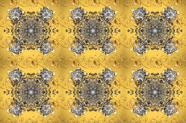 Raster illüstrasyonu. Kusursuz soyut bir arkaplan. Oriental raster klasik sarı, gri ve kahverengi ve altın desenli.