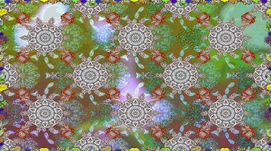 Küçük çiçekli basit, dikişsiz desen. Yeşil ve gri renkli şirin çiçekler. Moda baskısı, albüm, ambalaj kağıdı ve duvar kağıdı için zarif dekoratif süslemeler. Raster illüstrasyonu.