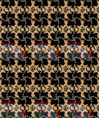 Raster illüstrasyonu. Kusursuz desenli, modaya uygun kumaş deseni. Düz Çiçek Elementleri Tasarımı. Renkli Bahar Temalı Kusursuz Arkaplan. Şirin çiçek elementleri..