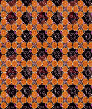 Turuncu ve siyah renkli çiçekler. Raster illüstrasyonunda kusursuz çiçek deseni.