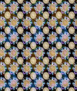 Elle çizilmiş. Raster resim. Sorunsuz çiçek desenli çiçekli, halk tarzında bırakır.