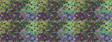 Küçük çiçekte hoş bir çiçek deseni var. Çiçeksel elementlerle süslenmiş zarif raster dokusu. Yeşil renkler ve parlak çiçekler üzerinde soyut, pürüzsüz desen.