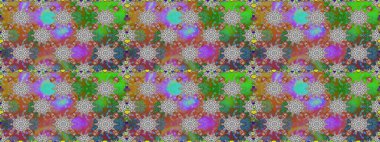 Kusursuz bir geçmişi var. Eski usul. Raster illüstrasyonu. Renkli desenli, gri çiçekli ve dekoratif elementli kusursuz desen. Kumaş, tekstil ve duvar kağıdı baskısı için..