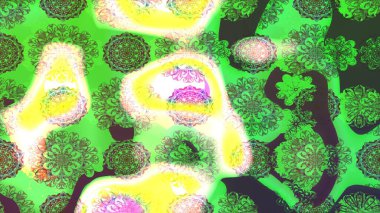 Raster illüstrasyonu. Güzel kumaş deseni. Raster illüstrasyonundaki çiçek desenli çizim. Yeşil ve sarı renklerde.