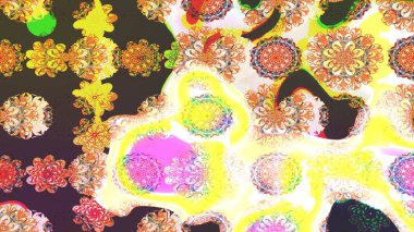 Düz Çiçek Elementleri Tasarımı. Renkli Bahar Teması eskiz kalıbı. Çiçek deseni. Raster çizimi. Güzel kumaş deseni..