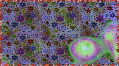 Soyut etnik raster kusursuz desen. Arkaplan dokusu, duvar kağıdı, mor ve gri renkli çiçek teması. Kabile sanatı boho baskısı, klasik çiçek arkaplanı.