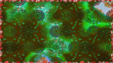 Çiçekler, yaprakları ile halk tarzında Dikişsiz çiçek deseni. Raster Illustration. El çizilmiş.