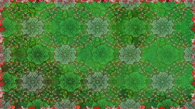 Şirin çiçek elementleri. Yeşil ve nötr renklerde çiçekler. Raster illüstrasyonu. Kusursuz..