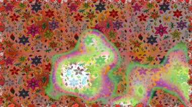 Elle çizilmiş çiçek deseni (fayans). Sevimli çiçeklerle, desenli, kahverengi ve bej renklerle renksiz desenli. Tekstil için suluboya desensiz.