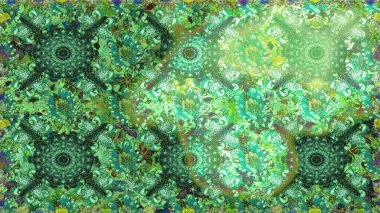 Kusursuz çiçek deseni. Raster illüstrasyonu. Asya tekstil tarzında. Yeşil ve nötr renklerde çiçekler. Raster illüstrasyonu.