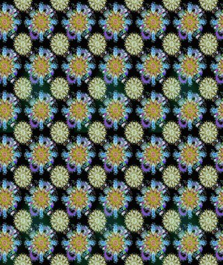 Soyut etnik raster kusursuz desen. Vadinin çiçekleri siyah ve nötr renklerde. Çiçekler..